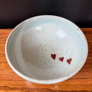 Handmade Bowl Celadon Maine Pottery Heart Speckled Stoneware Bowl MO/iB Signed
